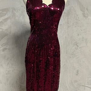 NITELINE DELLA ROUFOGALI‎ Vintage Sequin Halter Dress Burgundy Magenta Size 6